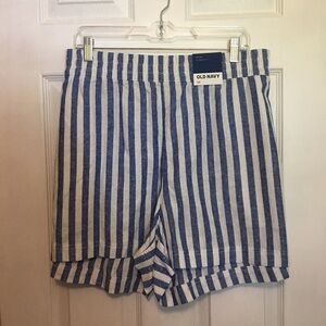 Old Navy 2 Pair NWT Blue and White & Khaki Flat Front Striped Shorts
